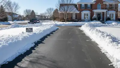 Cleared driveway after professional snow removal by Chop Chop Landscaping in Aurora, CO
