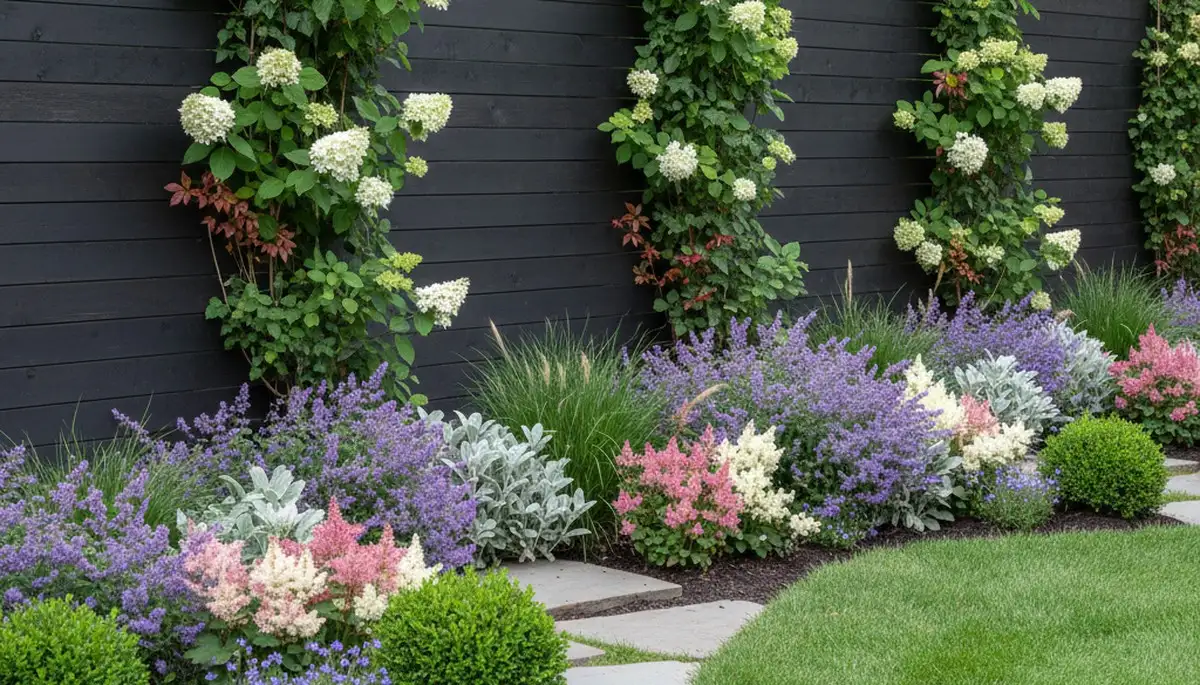 Wood fence with integrated landscape plantings in Aurora, CO by Chop Chop Landscaping