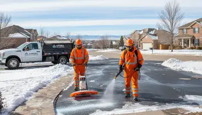 Professional de-icing and salt application on Aurora, CO walkways for safe winter landscaping services