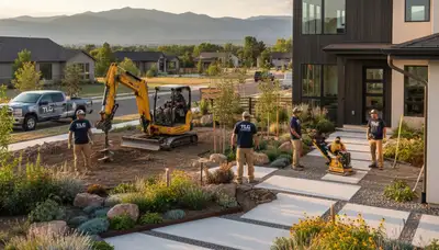 Landscaping crew serving Aurora, CO with professional lawn care and outdoor maintenance services