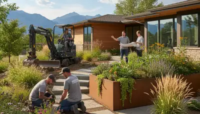 Landscaping crew serving Aurora, CO, providing professional lawn and garden maintenance services