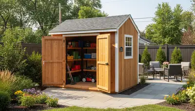 New backyard shed installation by Chop Chop Landscaping in Aurora, CO with solid foundation setup