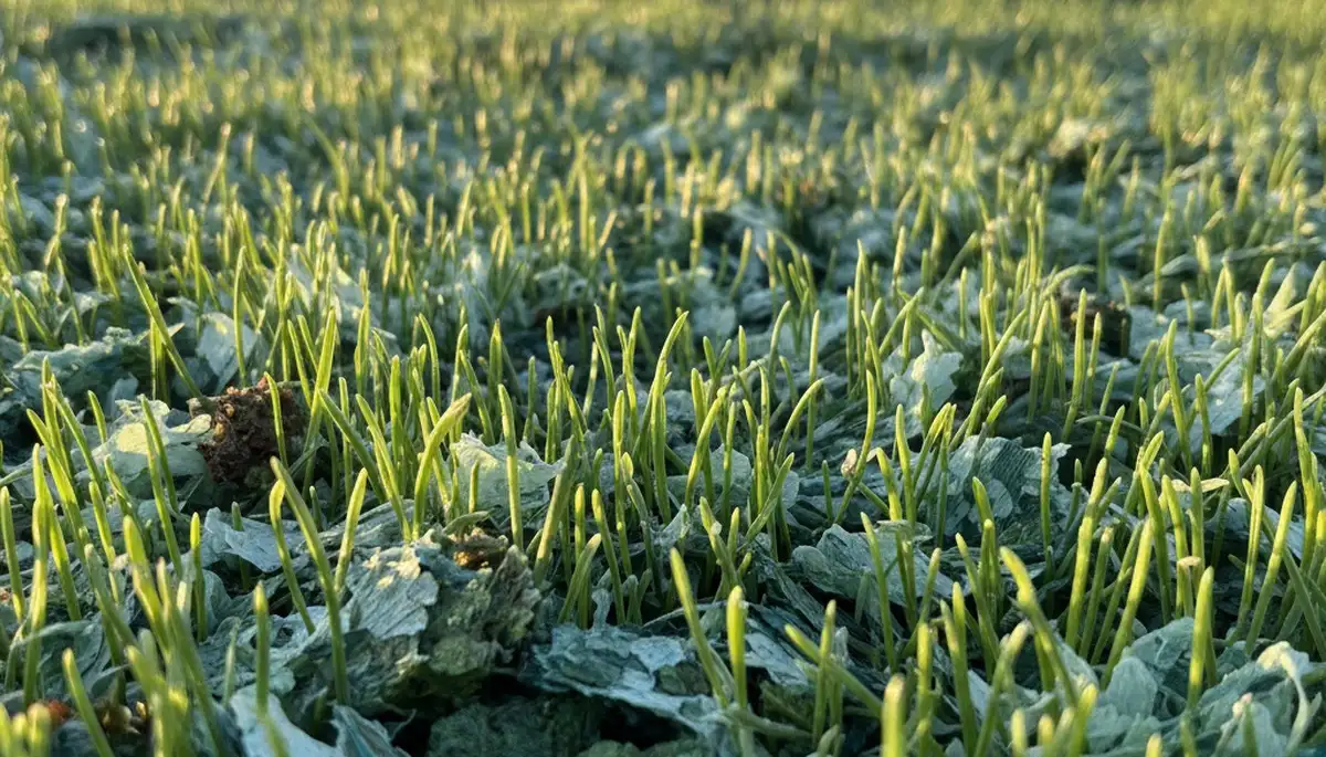 Hydroseeded lawn showing new grass germination and lush growth in Aurora, CO landscaping project