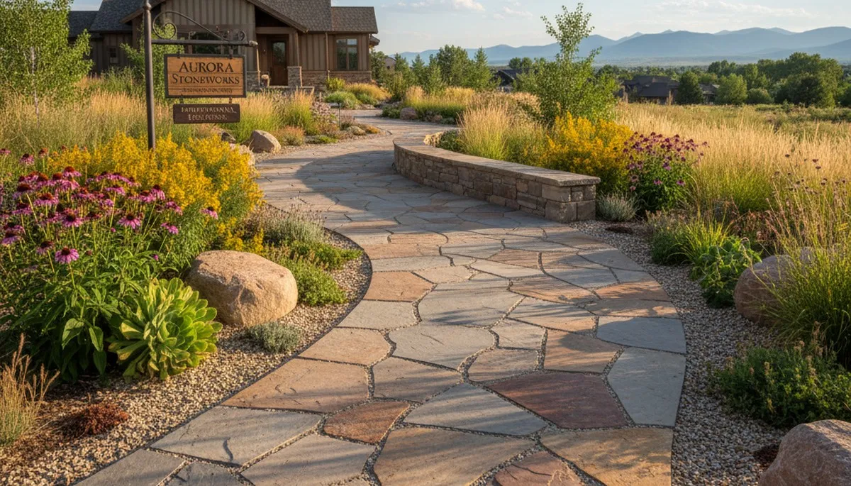 Professional stone paver pathway installation by Chop Chop Landscaping in Aurora, CO