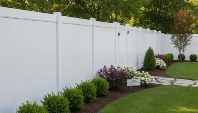 White privacy fence installation on residential property by landscaping pros in Aurora, CO